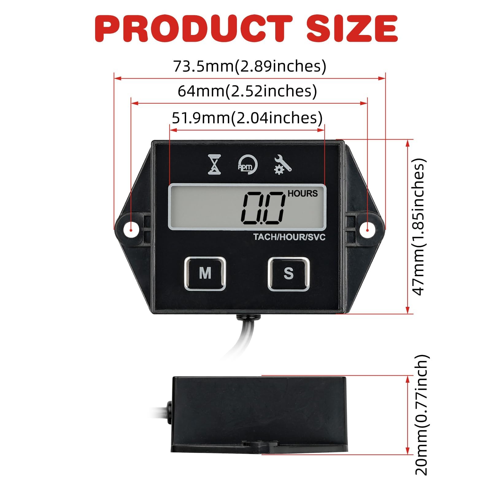 Jayron Compteur d'heures d'entretien mécanique AC/DC 8-80 V Horloge analogique sans batterie Longue durée de vie Surface étanche Installation facile pour générateur compresseur d'air tondeuses à neige