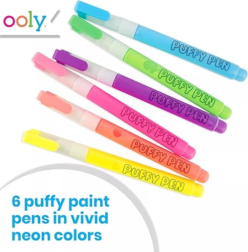 Miniatura 4 de Ooly Puffy Paint Neon Gel Pens Set of 6 & Sketchbook Bundle, 3D Foam Texture Painting Magic Puffy Pen, Creative and Fun Pens for Kids Arts and