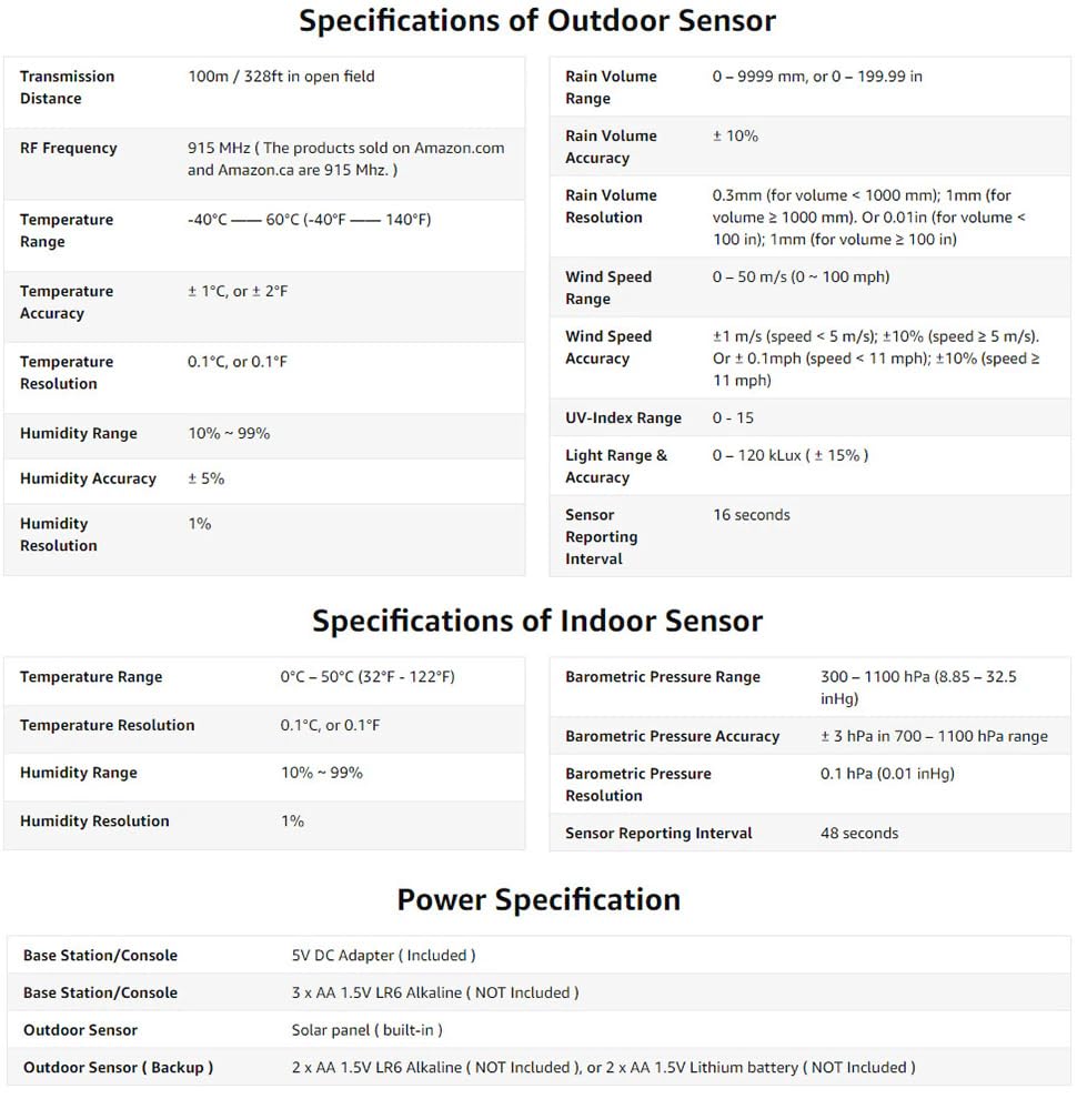 0360-025T WiFi 433mhz Wireless Professional 7 in 1 Weather Station with WiFi(0360-025T)