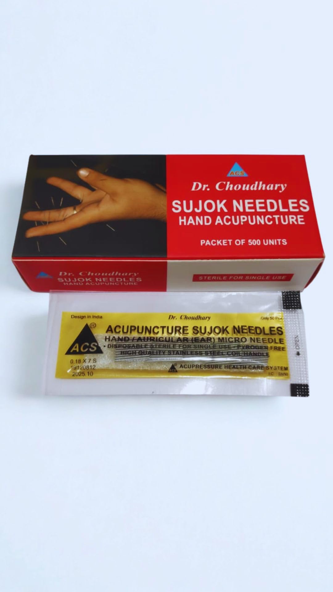 Dr. Choudhary Sujok Acupuncture Needles - 500 Premium Needles for Body Therapy (10 Sets of 50) Govt. Approved