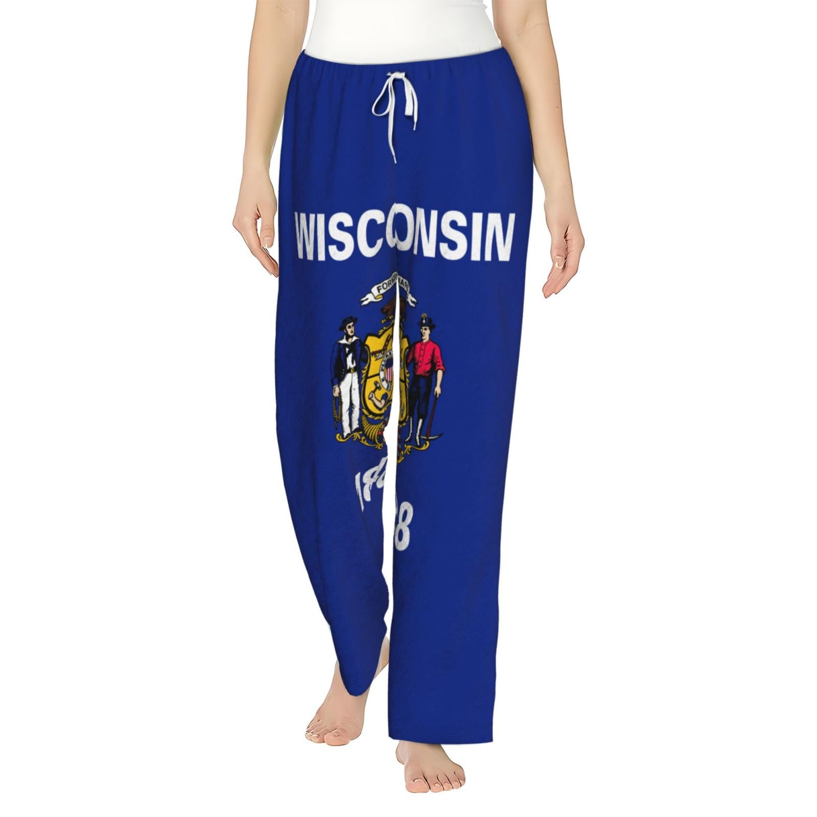 Wisconsin Damen-Schlafanzughose mit Staatsflaggen-Druck, Flanell, warm, bequem, Lounge-Schlafhose für Urlaub und Weihnachten