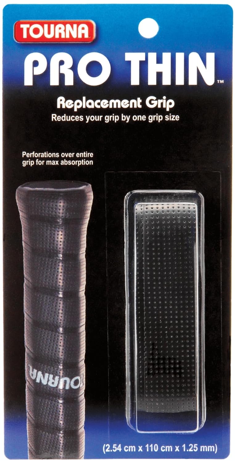 Tourna Pro Thin Replacement Grip 2.54 cm x 110 cm x 1.25 mm, Black (Pack of 4)