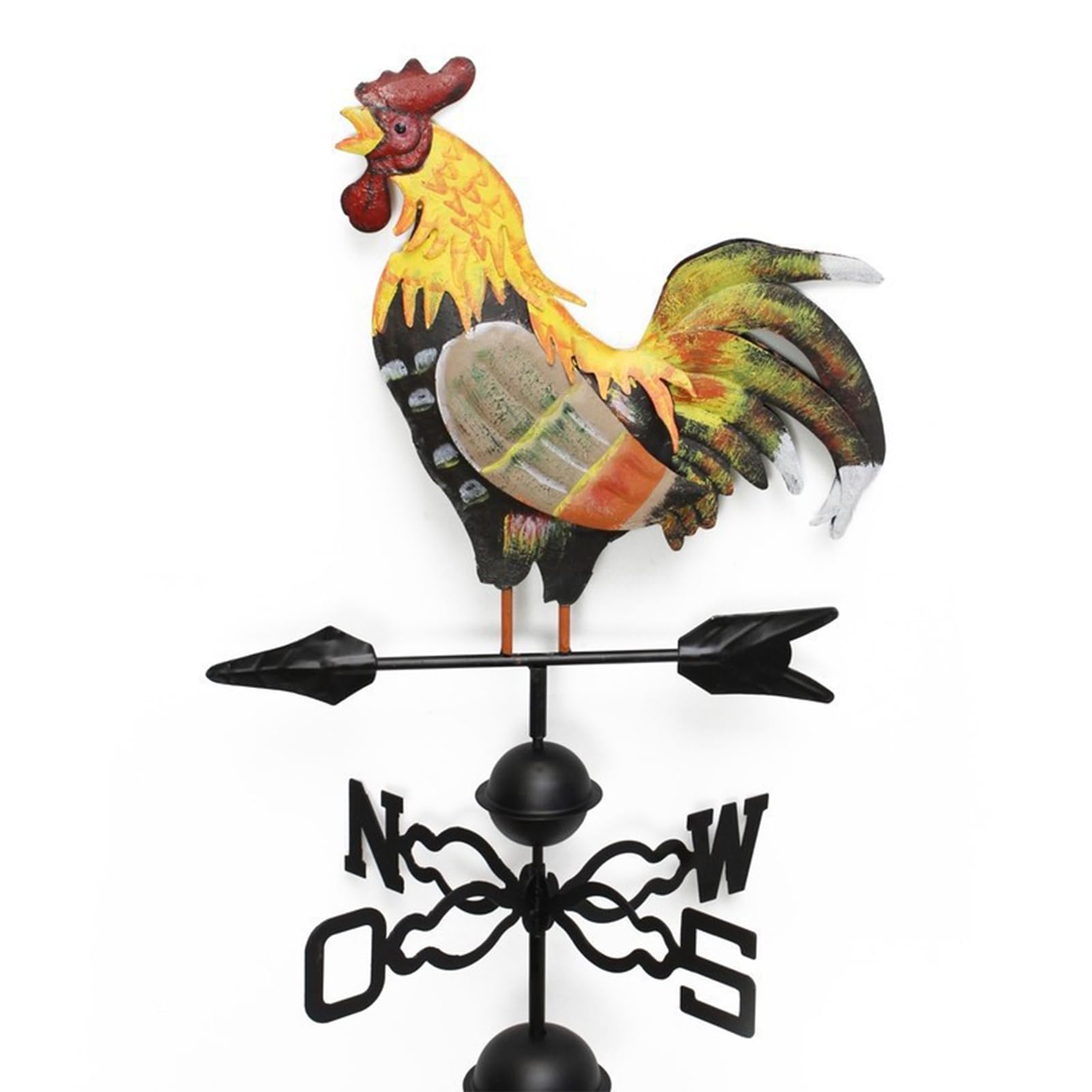 Veleta colorida de gallo de metal con indicador de viento, forma de gallo, 120 x 30 cm