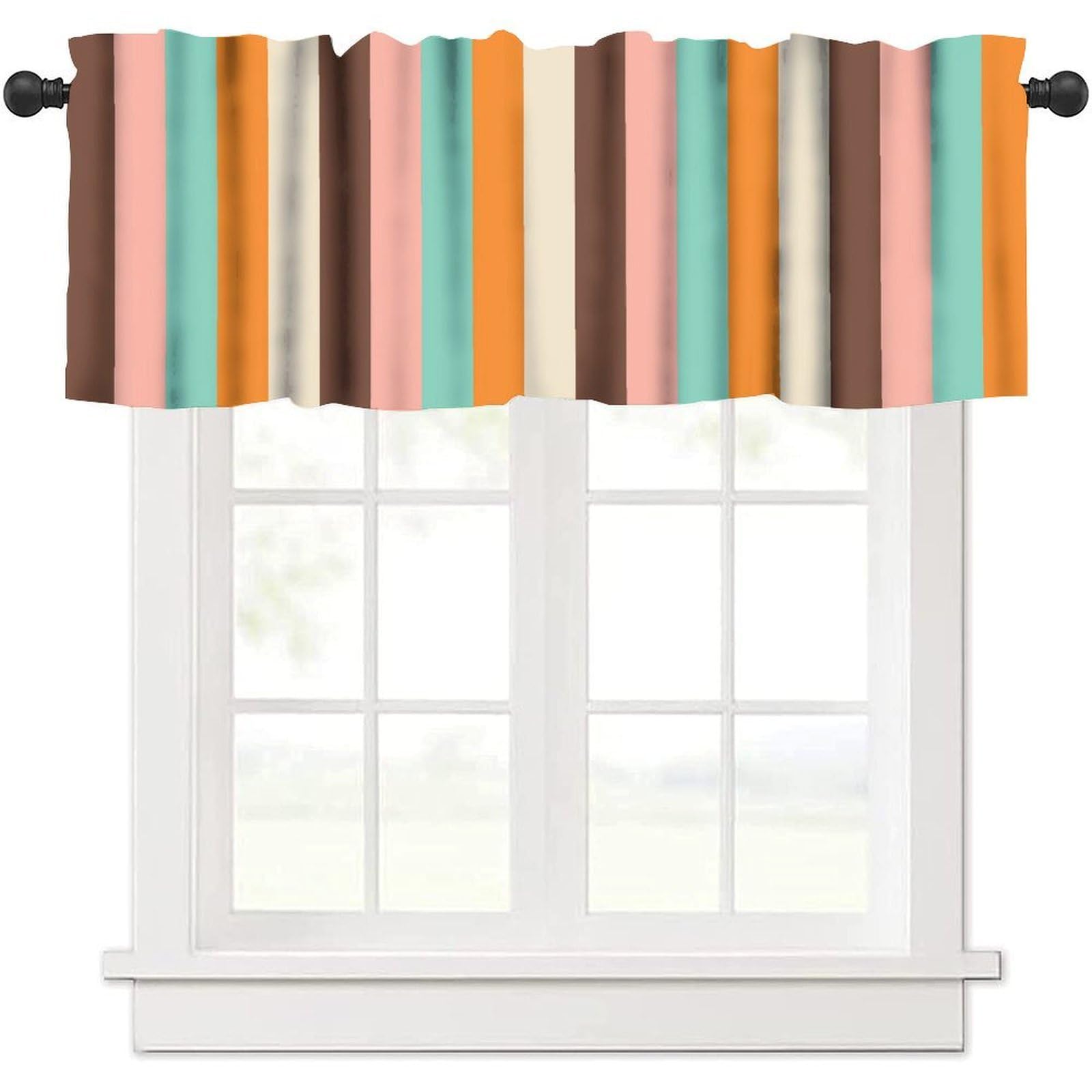 moderw Retro Stripes Window Valance Curtains, 50s Mid Century Colorful Vertical Striped Abstract Geometric Boho Art Stripe Valance Curtain for Farmhouse Living Room Kitchen 54x18inch