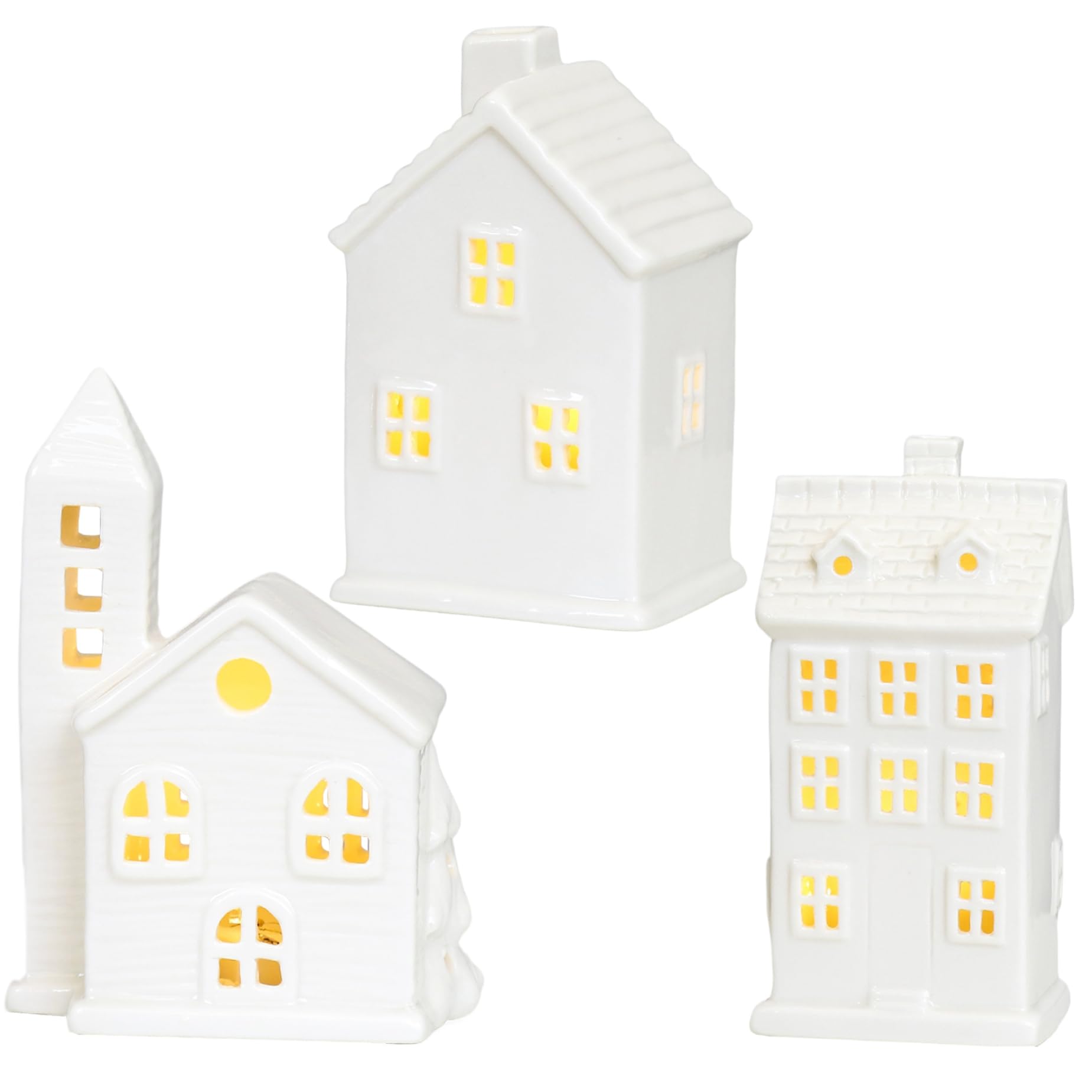 Figurine del villaggio di Natale, 3 pezzi Set di villaggi di Natale, casa in porcellana del villaggio di Natale in ceramica bianca Light Up Casa di Natale per decorazioni natalizie, figurine da col