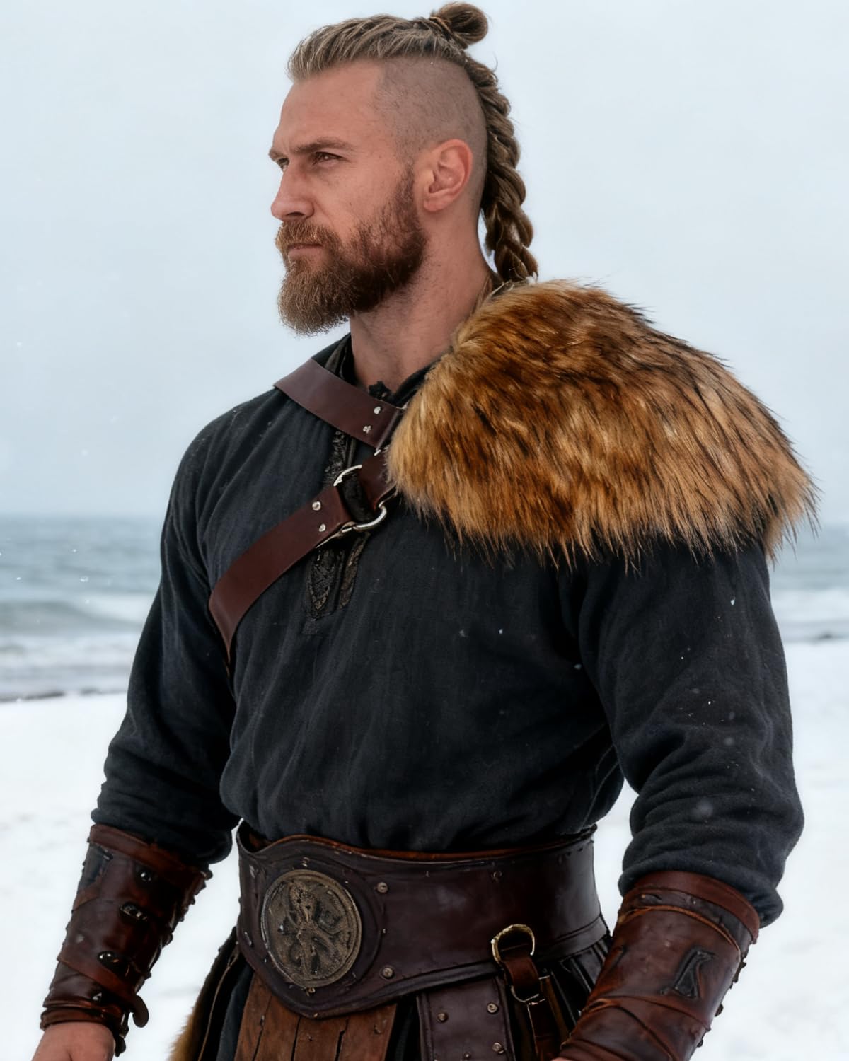 keland Copri Spalle Pelliccia Finta Coprispalle di Pelliccia VichingoArmatura Spalla Uomini Costume Medievale Larp Accessorio (Marrone)