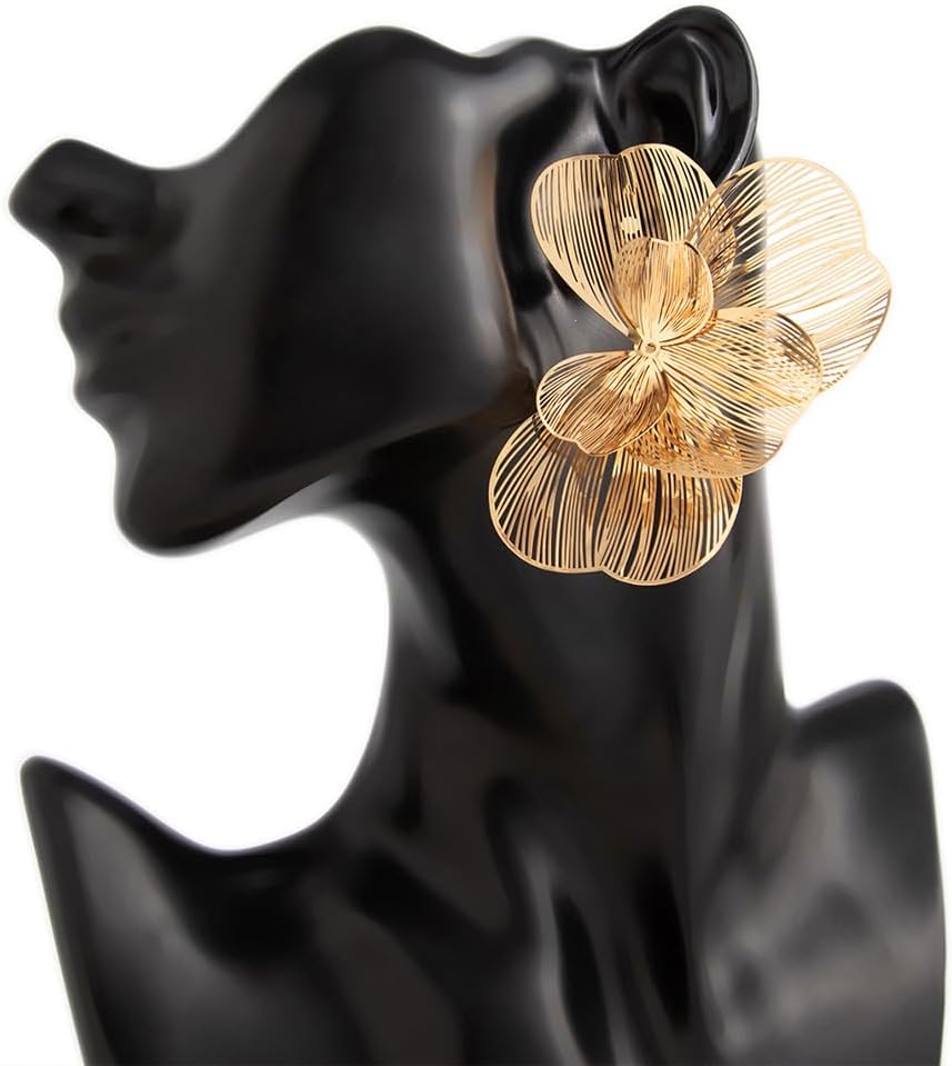 Gold Large Flower Dangle Earrings for Women Vintage Big Ginkgo Leaf Statement Silver Earring Trendy Oversized Floral Punk Jewelry Hip Hop Accessories - Image 7