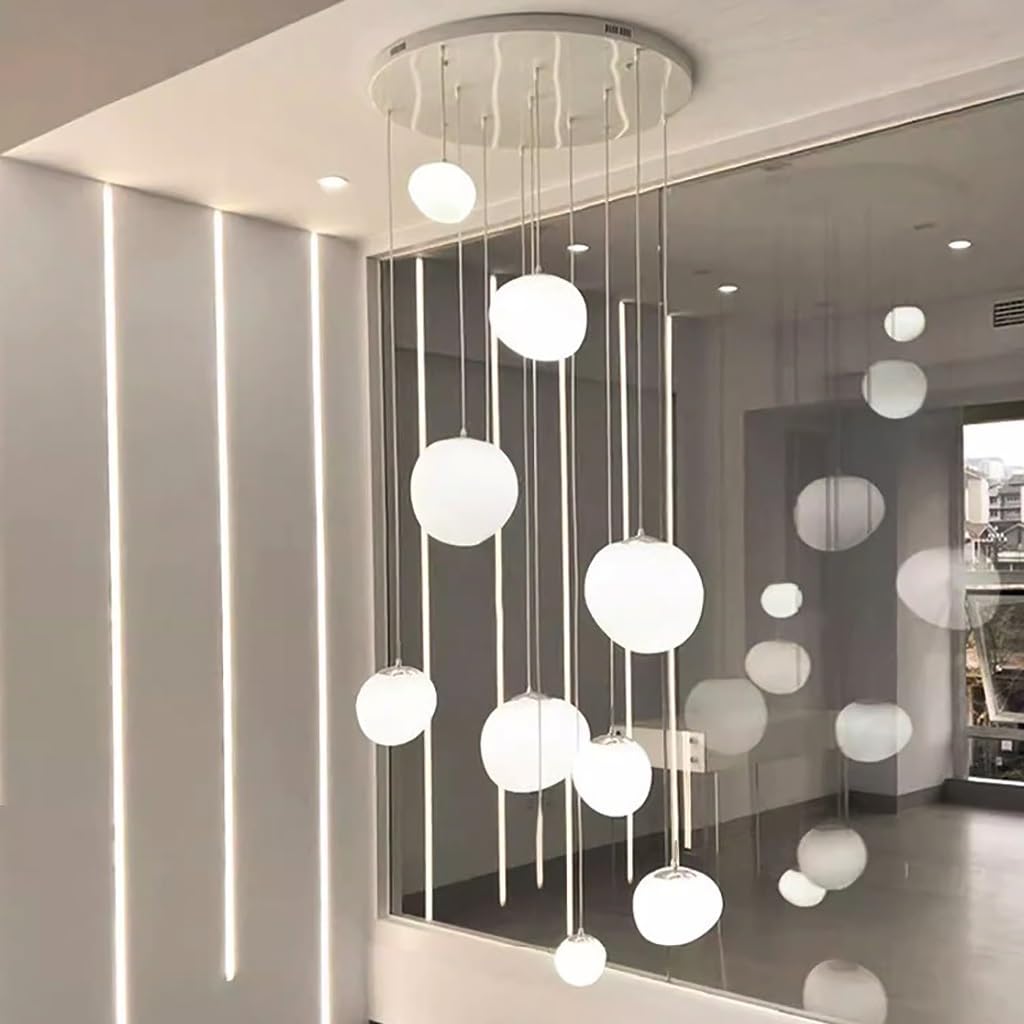 Nowoczesny Minimalistyczny Żyrandol Białe Kamienki Wisiec Światło Lampy Wieśne Schodowe Villa Regulowana Wysokością Używany Do Pomieszczeń Dziennych Wille Schody Budynki Podwójne(Eight heads)