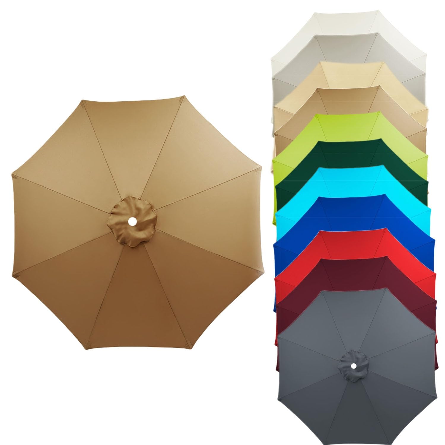 Patio umbrella Replacement Canopy Sun Umbrella Replacement Cloth 6 Arms/8 Arms Garden Parasol Replacement Fabric 2.7M/2.7M/3.0M Replacement Parasol Cover, Market Table Umbrella Canopy Fade Resistant (