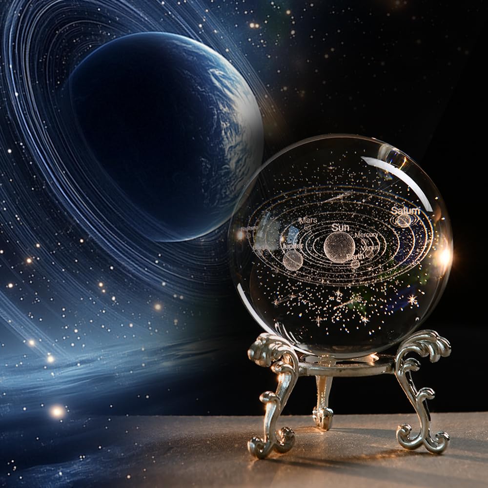 3D Solar System Crystal Ball Universe Gifts 60mm Glass Astronomy Globe Decor Science Planets Model Gift Space Themed Gifts for Space Enthusiasts and Model Collectors