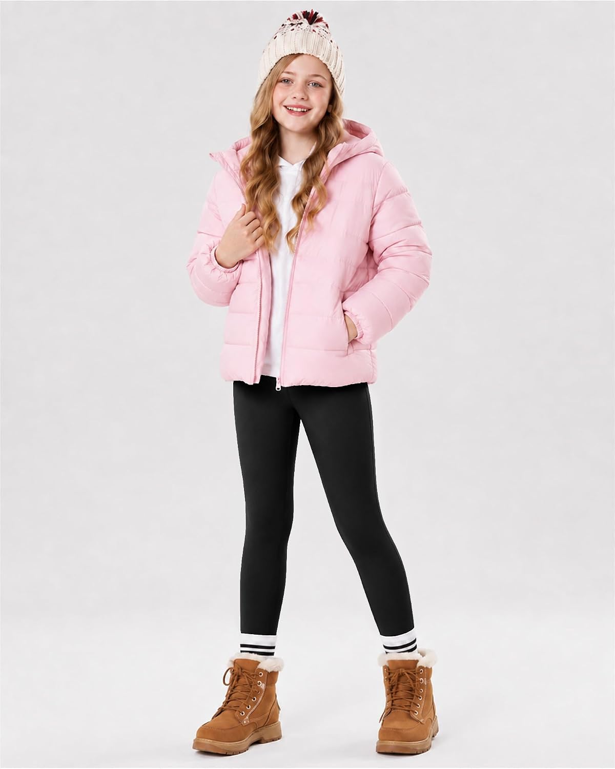 Runhit Girls Fleece Lined Leggings with Hidden Pocket Yoga Athletic Pants