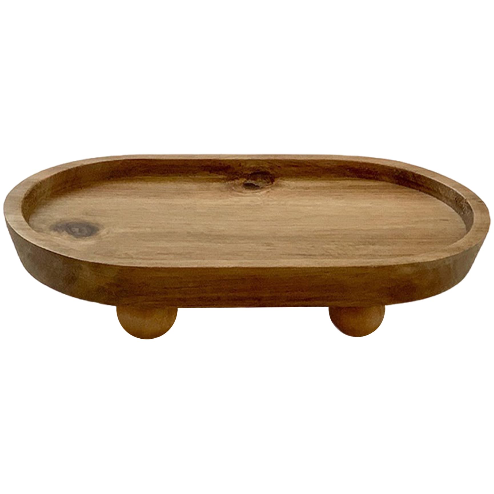 AZIDWERYQ Wooden Vanity Tray, Rustic Candle Plate with Legs for Soap, Perfume, Keys, Bathroom Counter Tray for Kitchen, Bathroom, Entryway, Oval