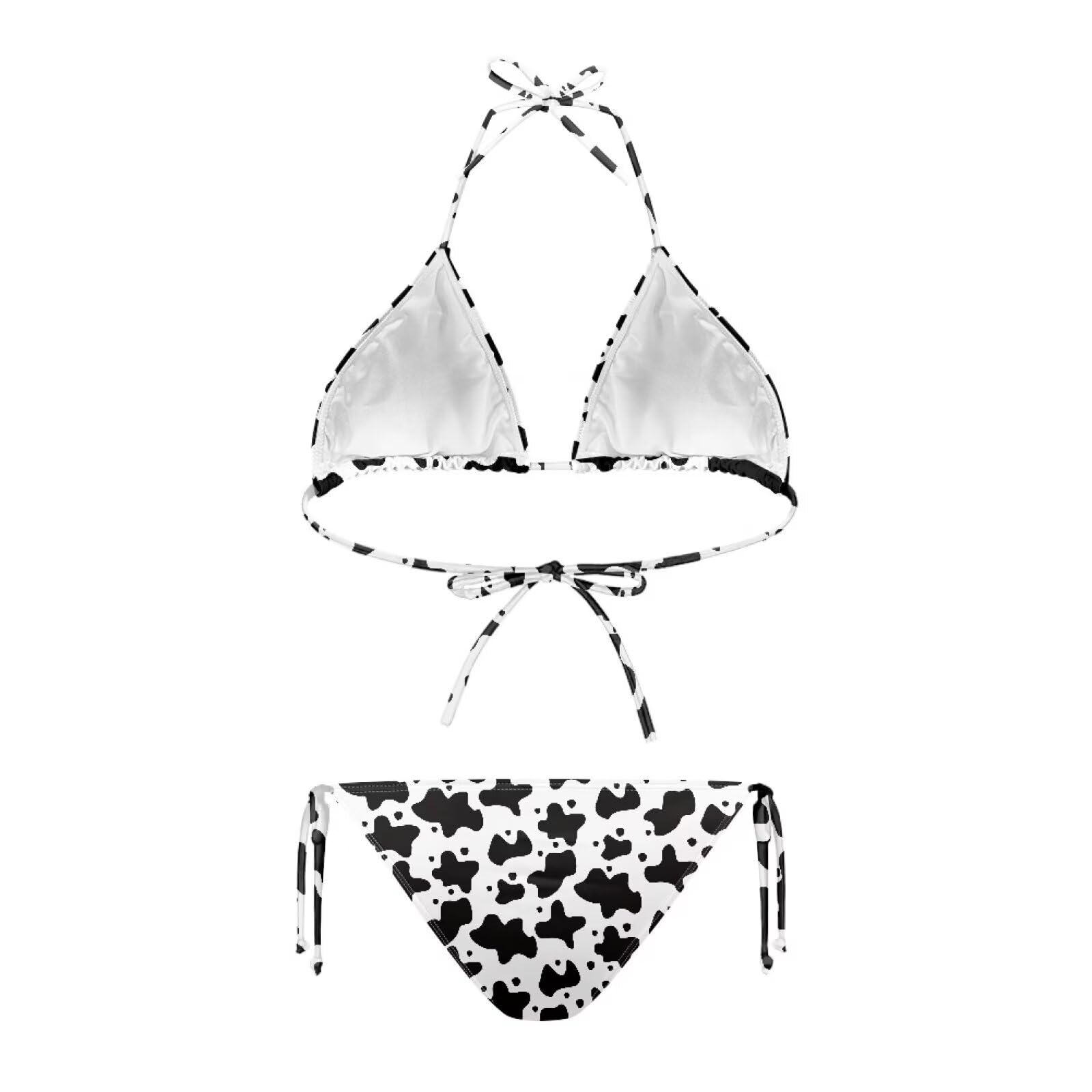 Suhoaziia Cow Pattern Two-Piece Swimsuit Set for Women Plus Size Tie Side Triangle Bikini Swimsuits Slimming Halter Bikini Sets for Summer Beach