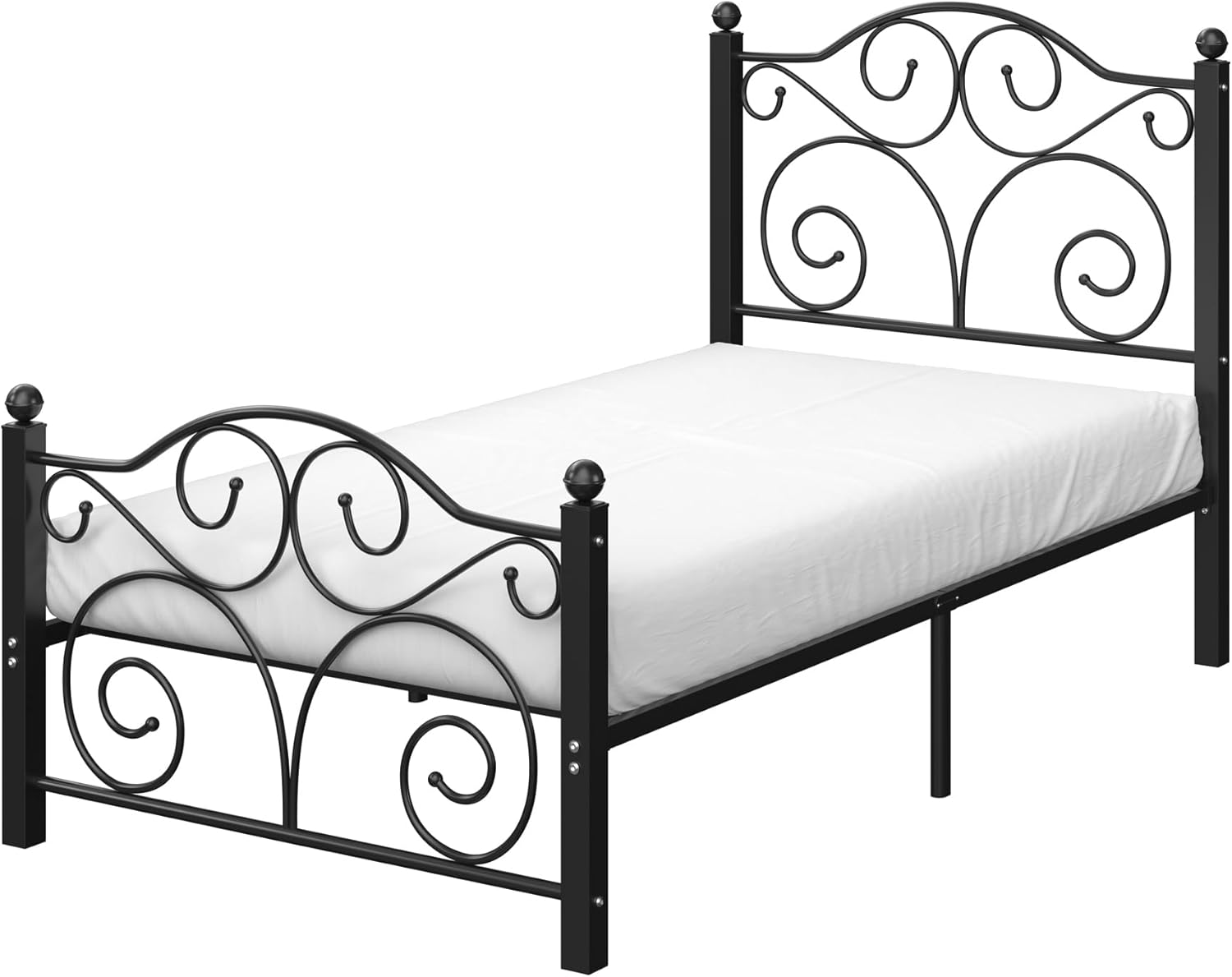 VECELO Twin Size Bed Frame with Headboard and Footboard, Heavy Duty Metal Slat Support, Platform Mattress Foundation, No Box Spring Needed, Easy Assembly, Dark Black