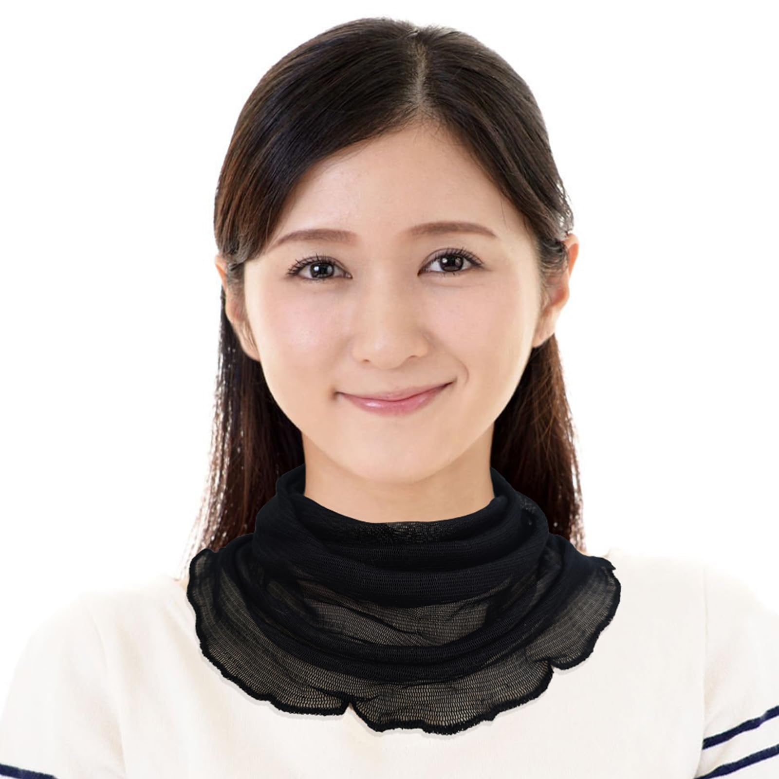 [Poweforest] シルク 100％ 首 ネックカバー 絹 ネックウォーマー 春夏 紫外線対策 uvカット日焼け対策 レディース 女性用 花柄 マフラー 敬老の日 誕生日 贈り物 プレゼント, 黒