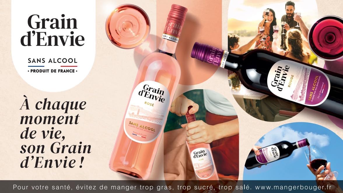 Grain D'Envie - Fruités Merlot Rouge - Sans Alcool Moins De 0.5% Vol - Lot de 6 bouteilles x 75 cl