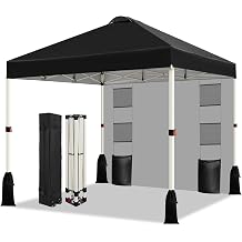 WEIZE 10x10 Pop Up Canopy Tent, 1-Button Push Setup Canopy Tent with 1 Sidewall, Adjustable Height Instant Portable Shelter,Portable Roller Bag, Easy Outdoor Sun Shade for Events,4 Weight Bags,Black