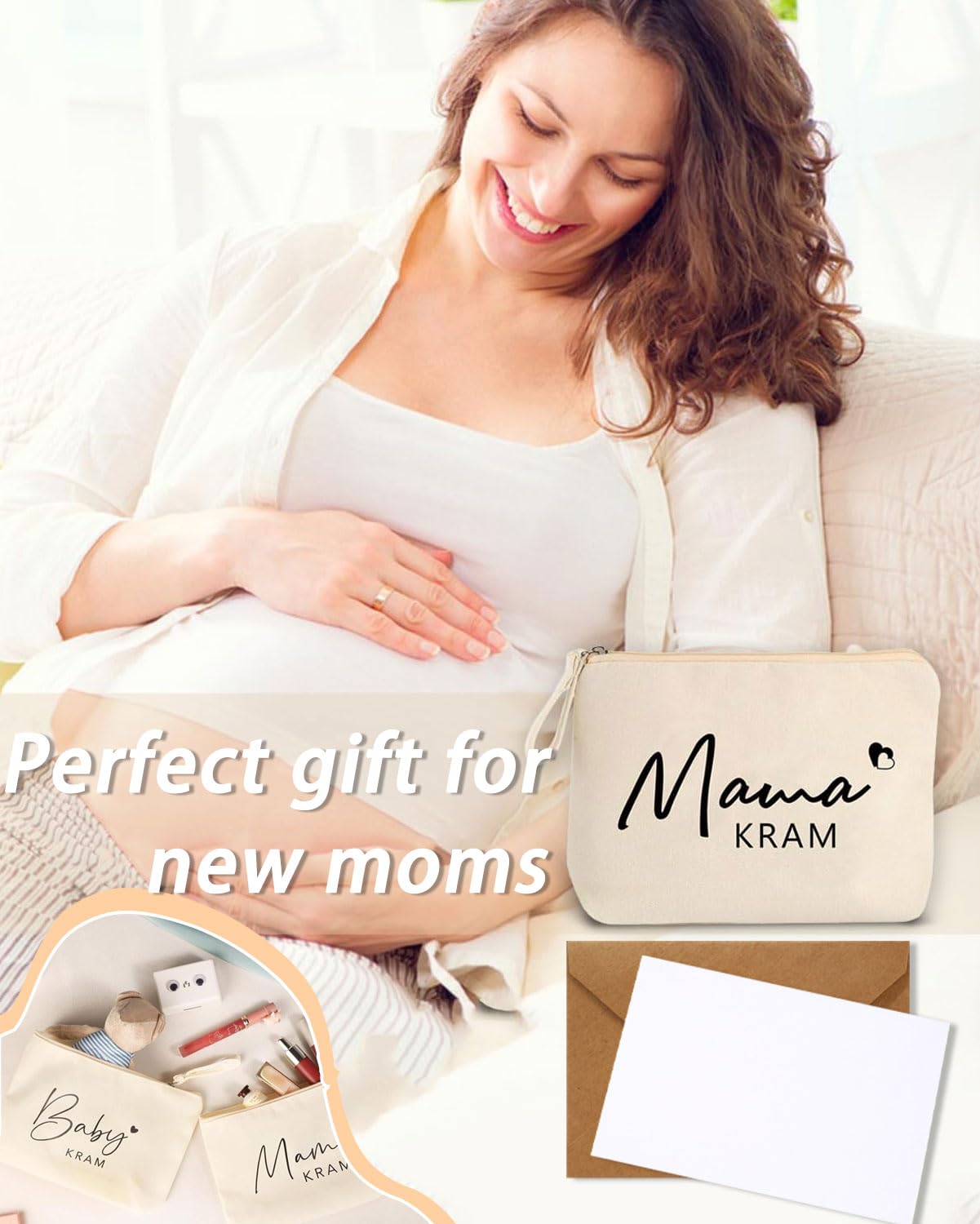 Regalo per Donna Incinta 2 Pezzi Pochette Trucchi Mamma Viaggio Piccola Beige Neonato Borsa Toilette Bimba