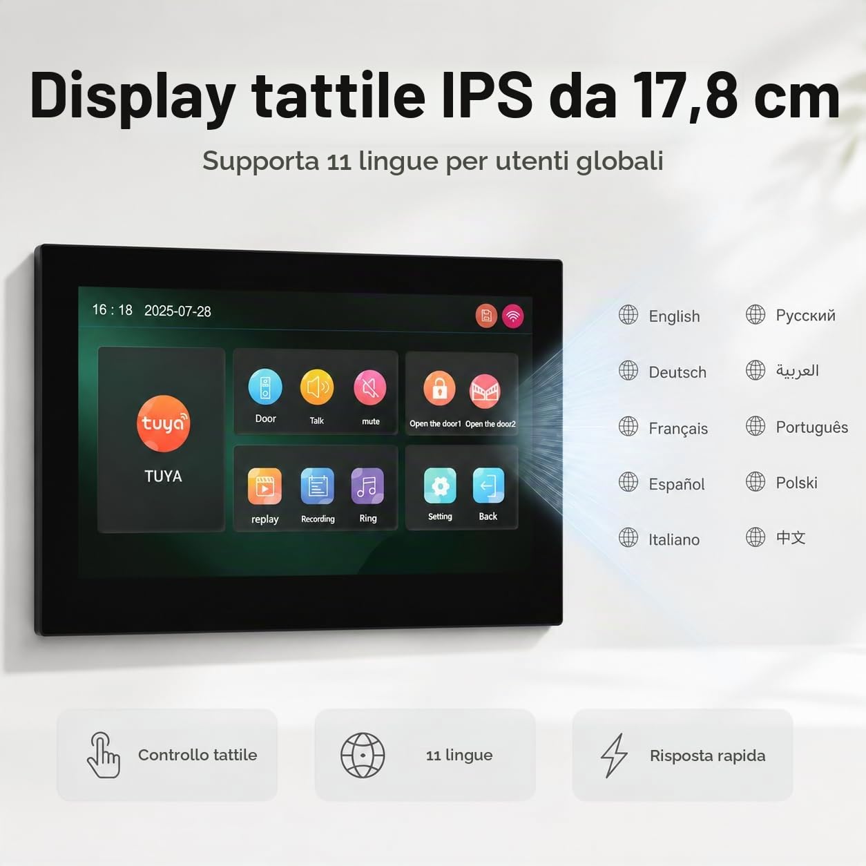 2 Fili AHD1080P Videocitofono Intelligente,Tuya WiFi IPS 7‘’ Videocitofono Porta, Sblocco RFID, Visione Notturna