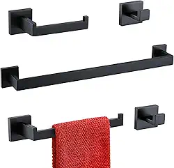 Kit Toalheiro Acabamento Fosco Aço Inoxidável 5 Peças, Conjunto de para Toalheiro de Banheiro 60CM (Preto)