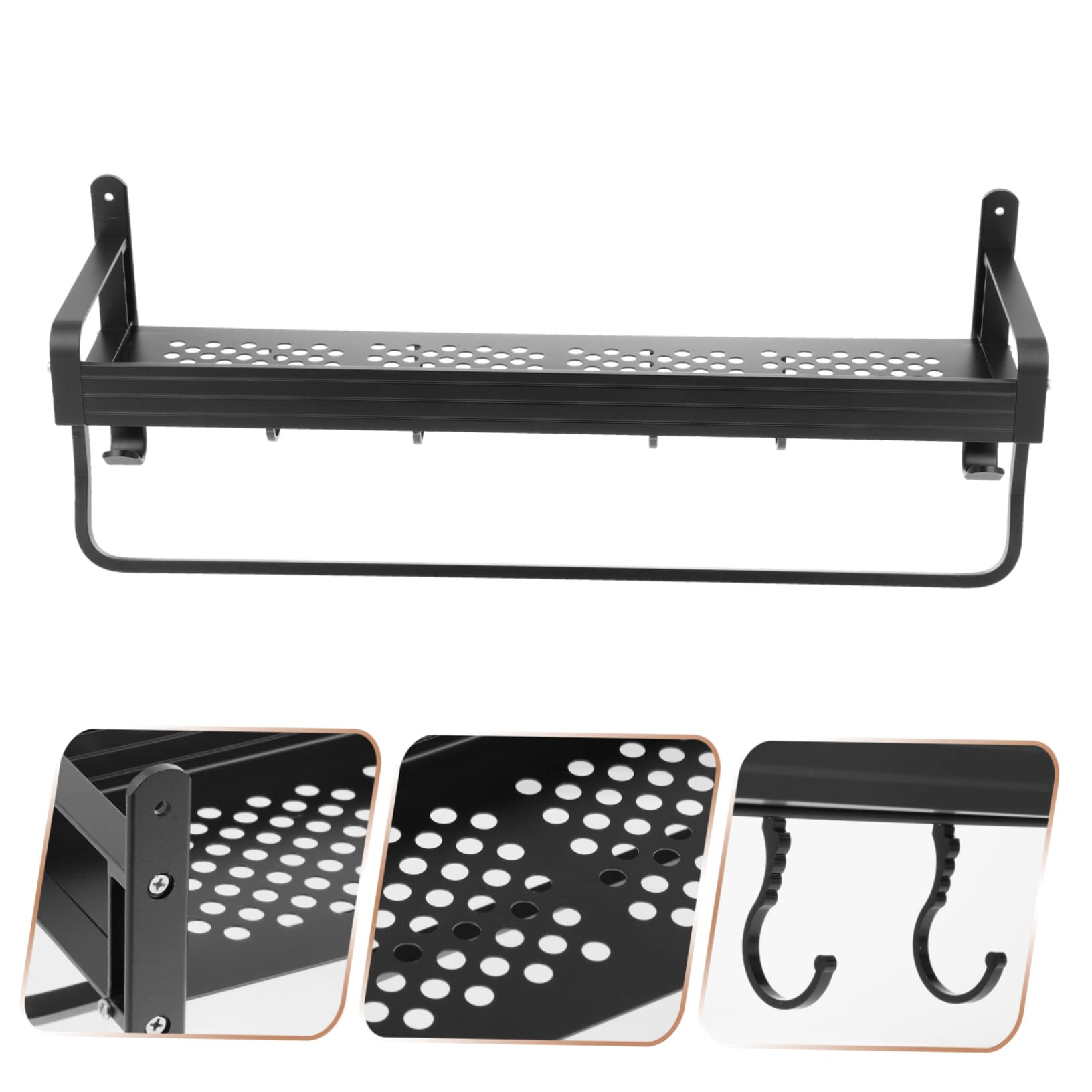 SOIMISS Estante de Almacenamiento Multifuncional para Baño 50 Cm Aluminio Negro sin Perforaciones Gancho Colgante Hogar Ducha Organizador sin Clavos