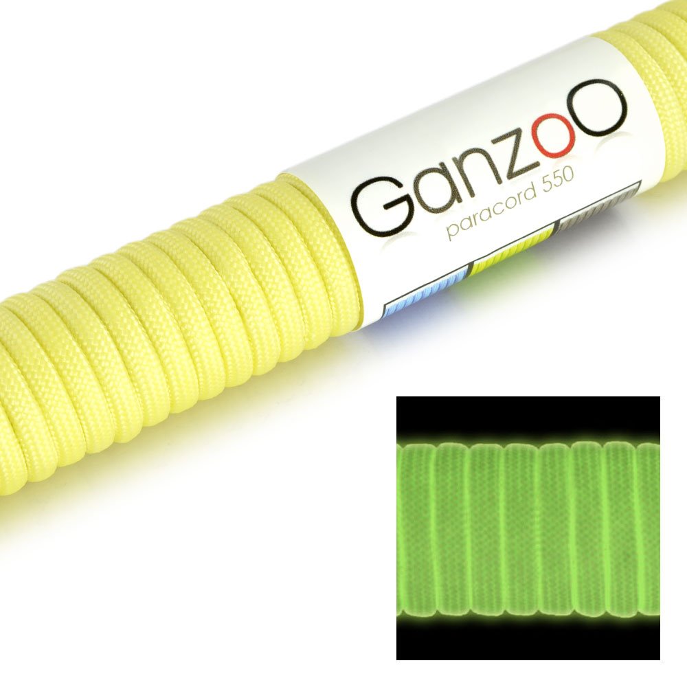 Ganzoo Paracord 550 Fallschirmleine fluoreszierend, 31 m (100 Fuß) gelbe Schnur zum Flechten, leuchtet im Dunkeln 2-5 h nach Lichtaufladung, 4 mm, 7 Kernfäden, 170 g, für Armband Leine