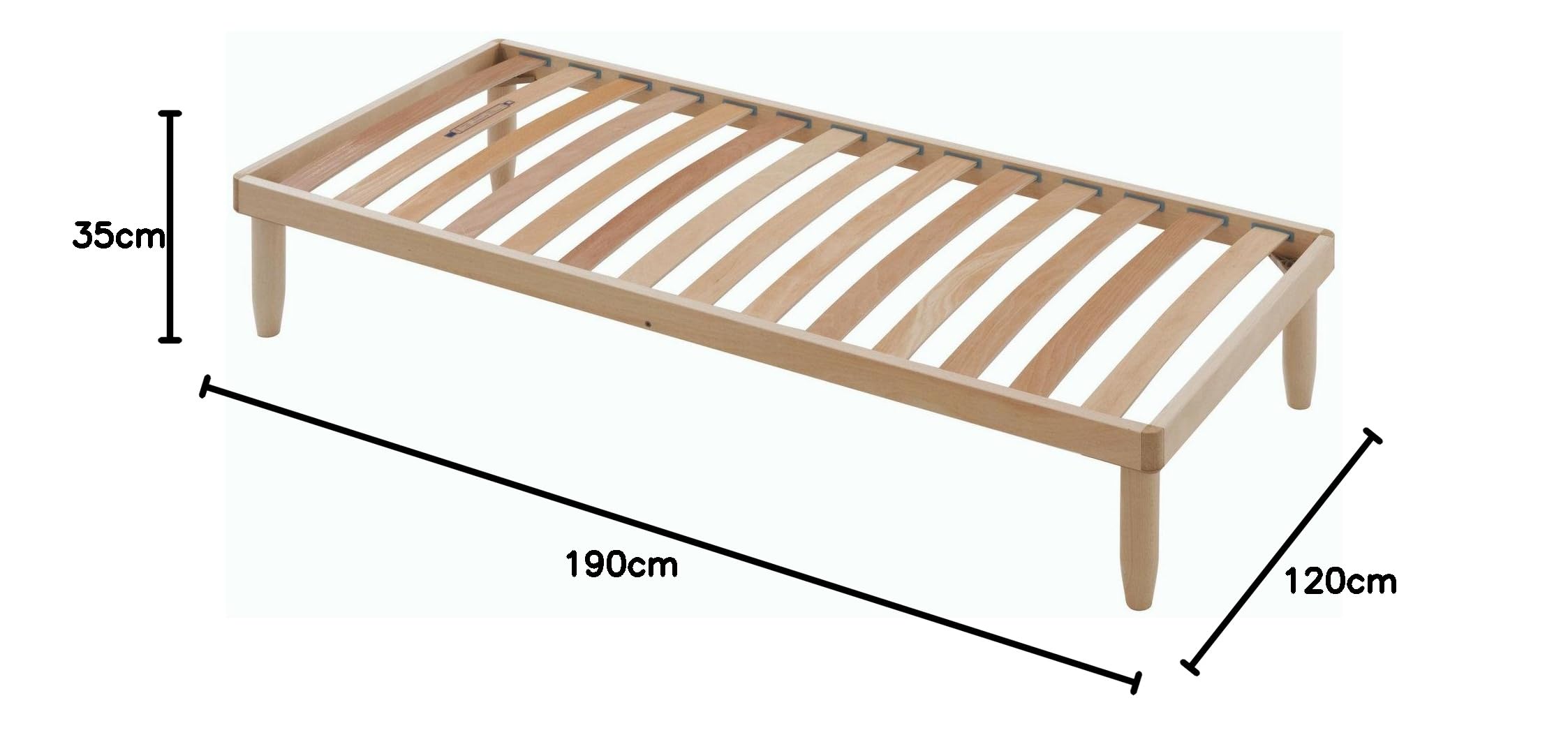 Evergreenweb - Rete una Piazza e Mezza Fissa 120x190 alta 35 cm a Doghe in Legno Naturale ORTOPEDICA Base per Letto o Materasso Rinforzata Traverso Centrale 4 Gambe Smontabili Base da Incasso, OFFERTA