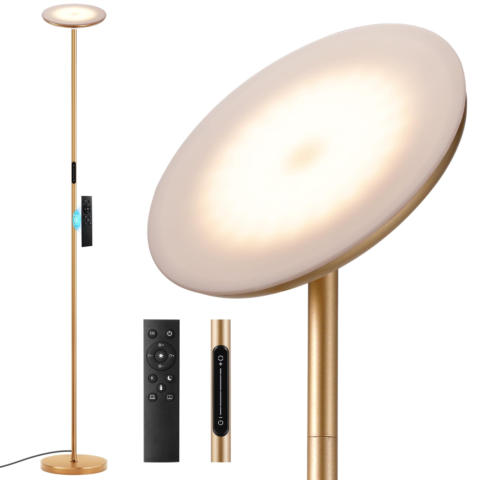 PreeOtti LED Floor Lamp, 36W Dimmable Floor Lamp, Floor Lamp, 3000K-5000K, Stepless Lamp for Living Room, Office, Bedroom(Gold)