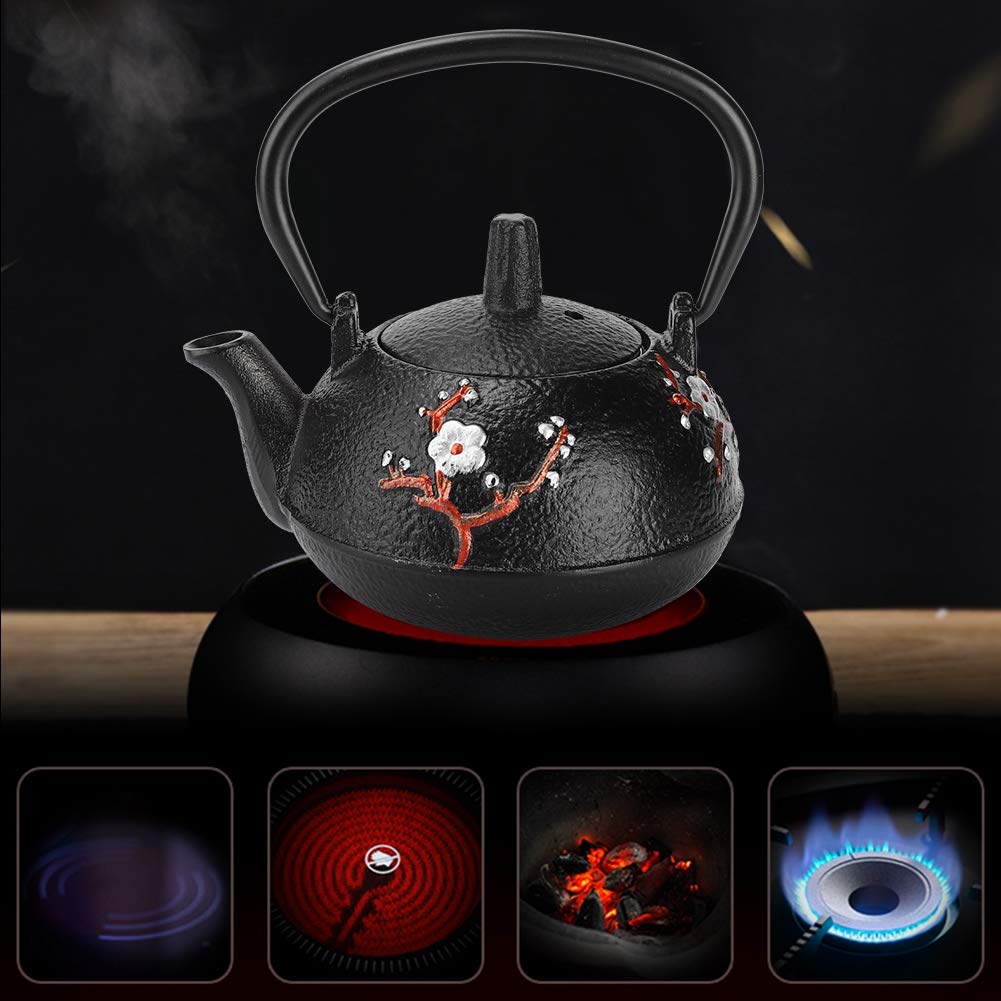 Tea Kettle, Teapot Stovetop with Infuser Uncoated Japanese Cast Iron Tea Pot Black 10 oz