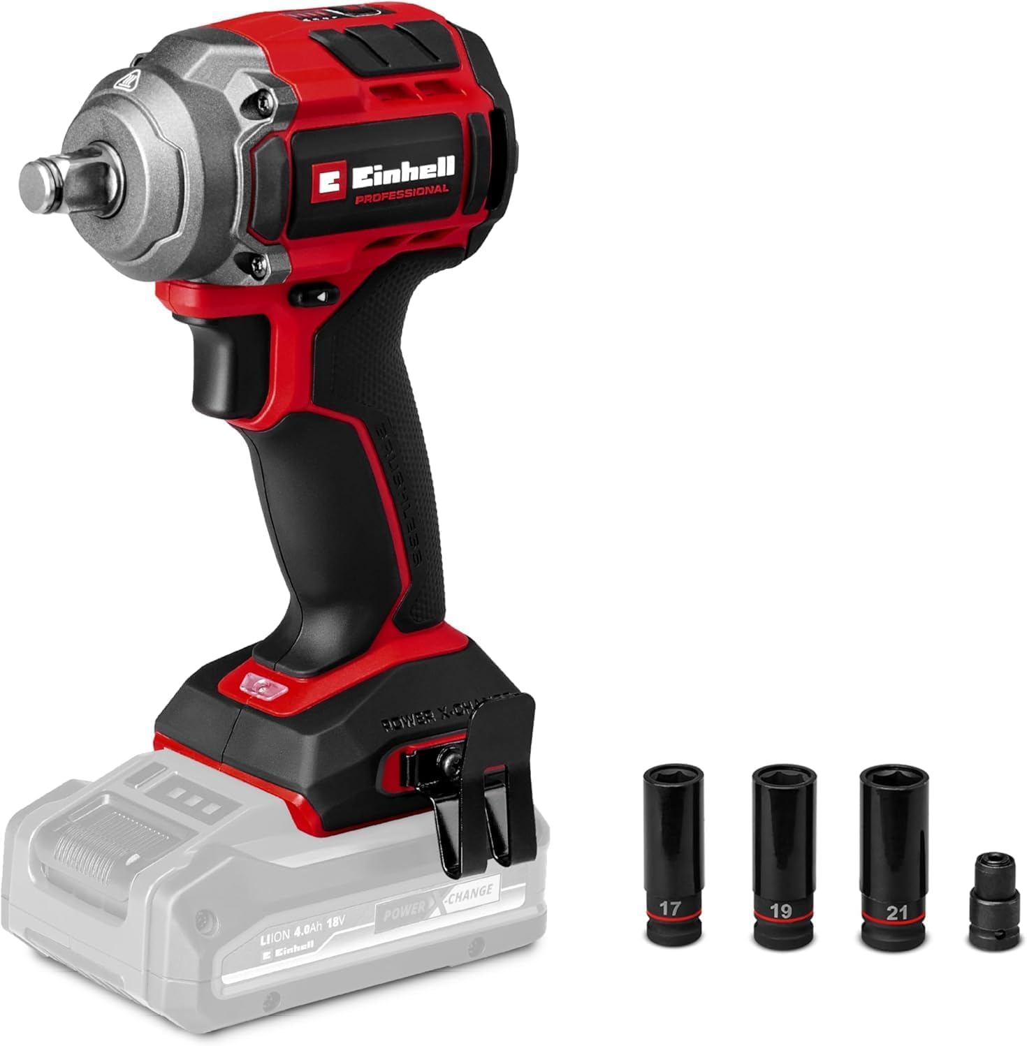 Einhell Professional Cordless Impact Wrench 18V Power X-Change, 350Nm Torque Level, 600Nm Release Torque, brushless, External Square bit Socket, Without Battery TP-CW 18/350-C Li BL-Solo 350 Nm torque