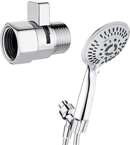 BRIGHT SHOWERS Juego de cabezal de ducha de mano con 9 ajustes de pulverización con válvula de control de flujo de agua, cromo