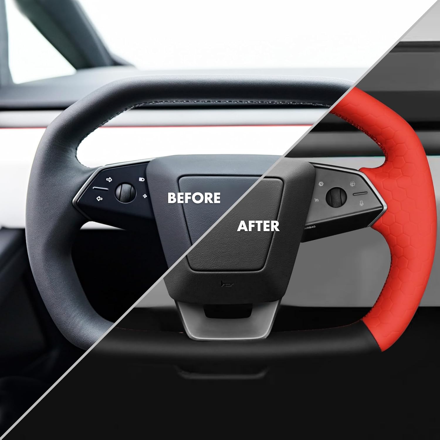 MEWANT Steering Wheel Cover Fit for Tesla Cybertruck 2023 2024 2025 Accessories of Microfiber Leather Steering Wheel Wrap