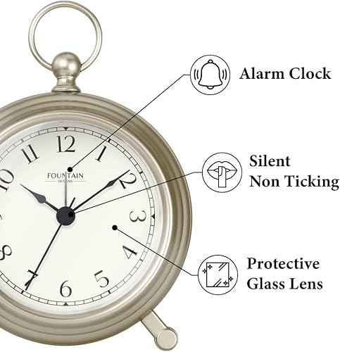 Miniatura 2 de FOUNTAIN DESIGNS Jensen Reloj despertador de bolsillo, silencioso, sin tictac, estilo moderno de granja, pared y mantel 2 en 1, reloj de escritorio