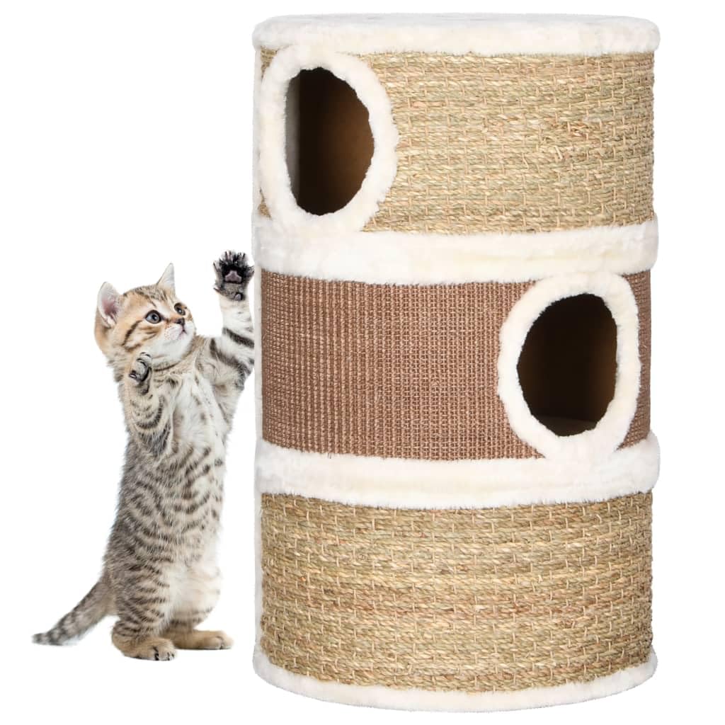 vidaXL Barril Rascador para Gatos Hierba Marina 60 cm Rascador Juguete Muebles