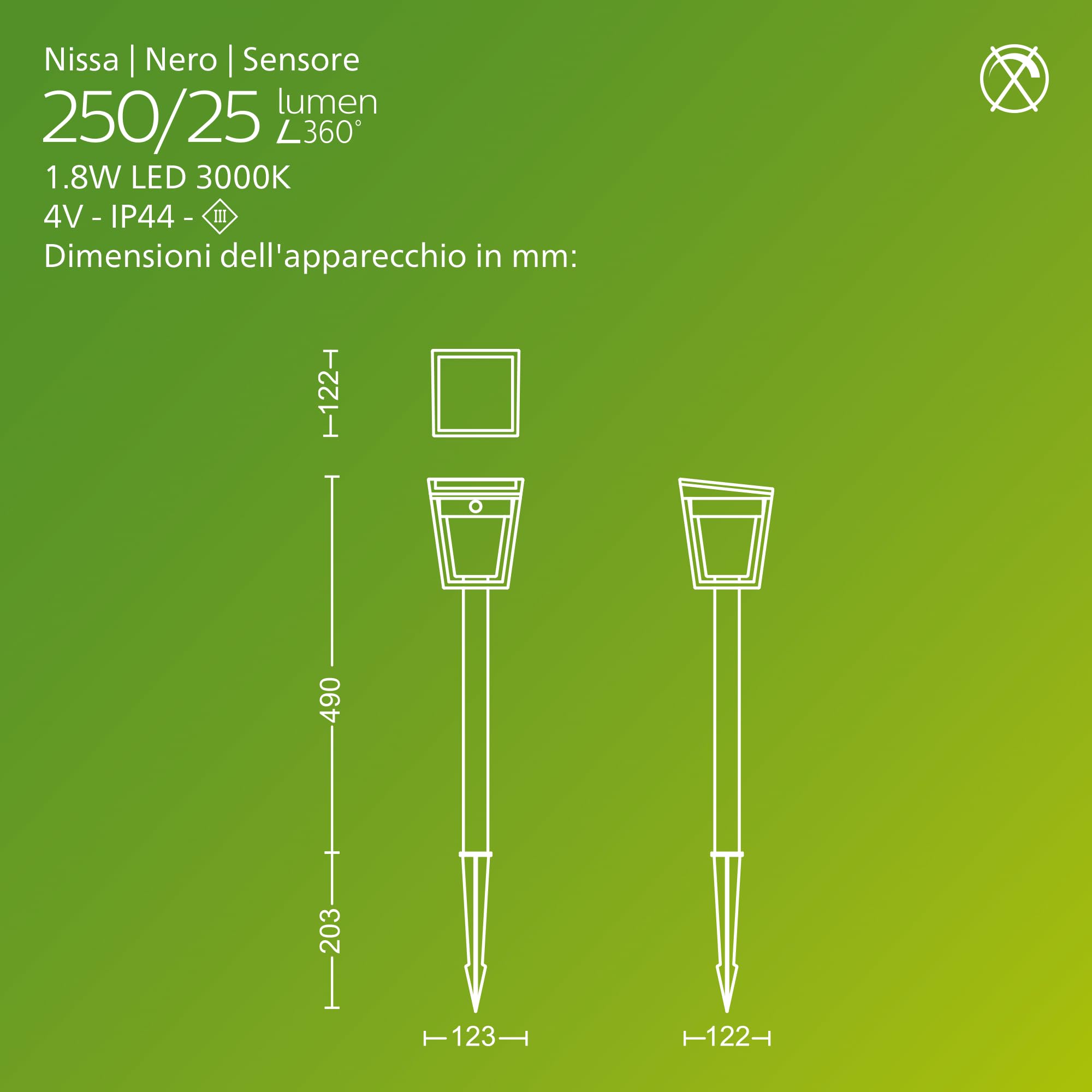 PHILIPS Nissa, Paletto solare UltraEfficient, per Esterni, con Sensore di Movimento, 3000K, 250/25lm, Nero