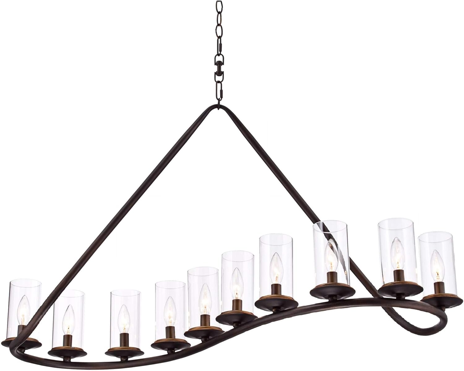 Franklin Iron Works Black Linear Pendant Light - 10 Light, Clear Glass Shade, Heritage Bronze Modern Farmhouse Pendant Light for Kitchen Islands, Dining Rooms, and Living Rooms - 44" Wide, 23" High