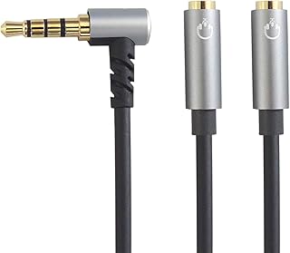 F-FACTORY 4極 3.5mm オーディオ分配ケーブル 分岐ケーブル イヤホン 分配 3.5mm 4極 ステレオミニプラグ(オス)L型 - 3.5mm 4極 ステレオミニジャック(メス)×2分配ケーブル TRRS マイクヘッドホン分配器 ...