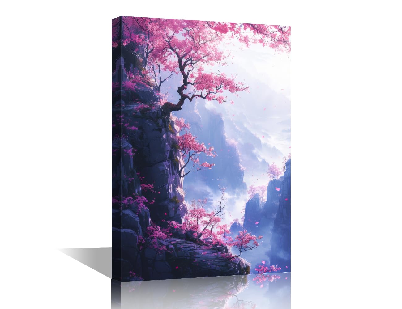 TISHIRON Cliff Canvas Wall Art Painting Blossom Tree Wall Decor for Living Room Mountain Landscape Framed Nature Modern Artwork for Home Wall Bedroom Decorations, 18x12in