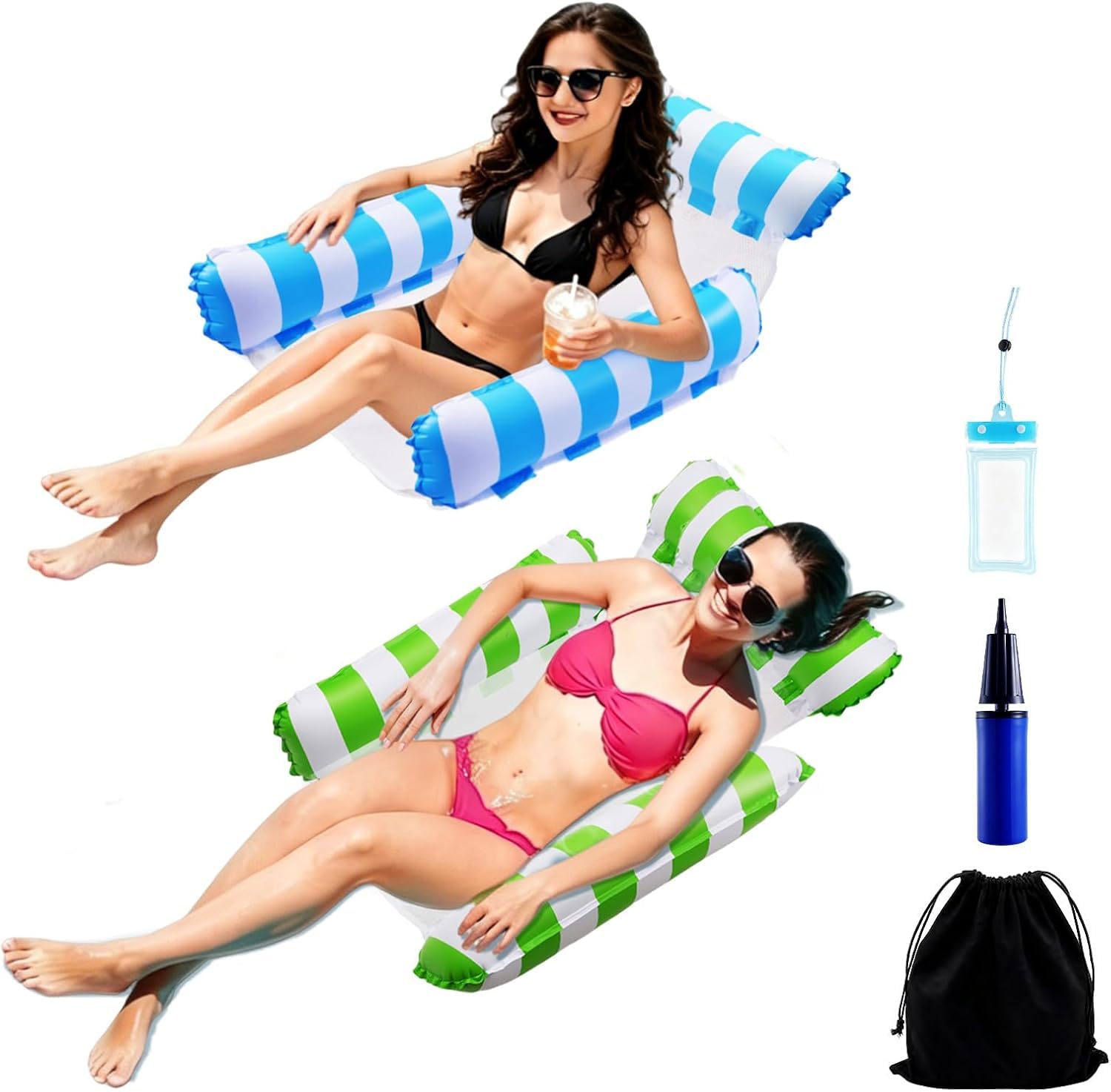 DEWEL Adult Inflatable Water Hammock – Includes Air Pump, Waterproof Phone Pouch & Carry Bag | 4-in-1 Pool Float for Swimming, Lake, Beach & Summer