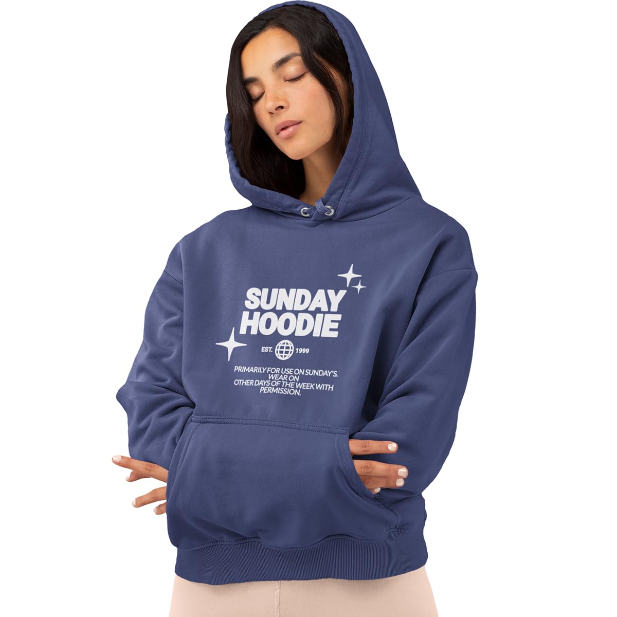 custom Hoodies for Women | 300 GSM Cotton Fleece | Sunday Hoodie | Black | Blue | Oversized Streetwear Pullover | Winter wear | Plus Sizes-picture-23