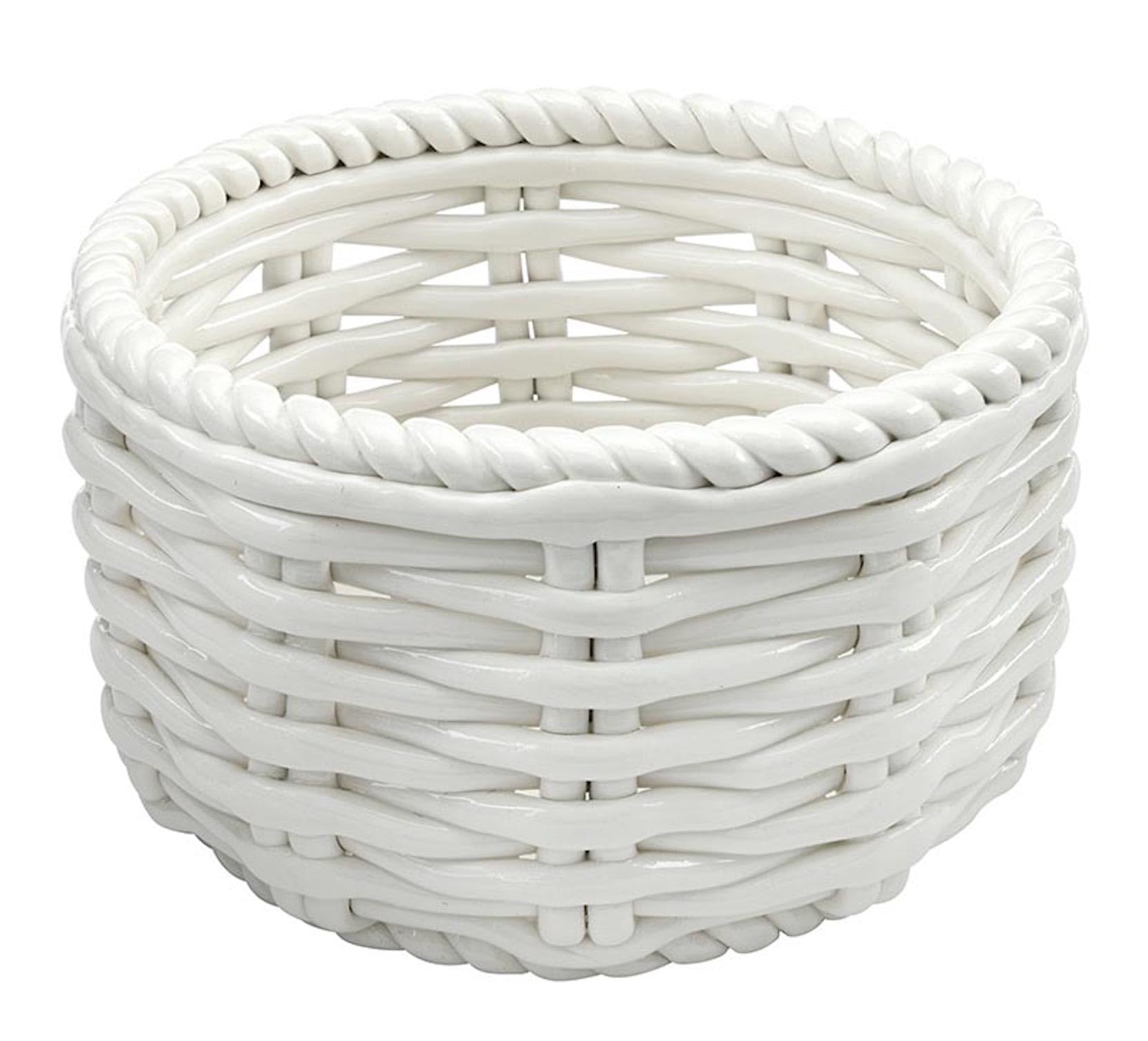 Santa Barbara Design Studio White Ceramic Woven Basket Display/Serving Bowl, Small 6" Diameter X 3.5" Tall