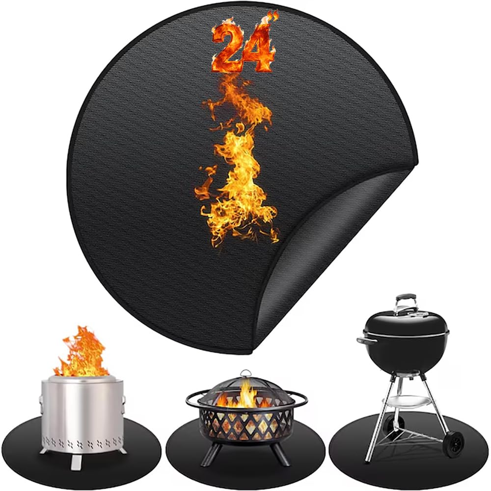 Photo 1 of 24" Fire Pit Mat for Solo Stove Bonfire Round Fireproof Under Grill Mat Oil Proof Waterproof BBQ Pad for Deck Patio Grass Outdoor Grill Accessories Portable and Reusable