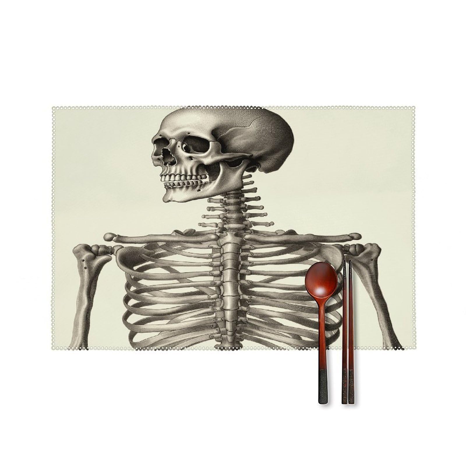 Btcowzrv Style Human Skeleton Canvas Placemats Set Of 6, Wipeable Washable Place Mats For Indoor & Outdoor, Table Mat Decor For Kitchen Dining Party
