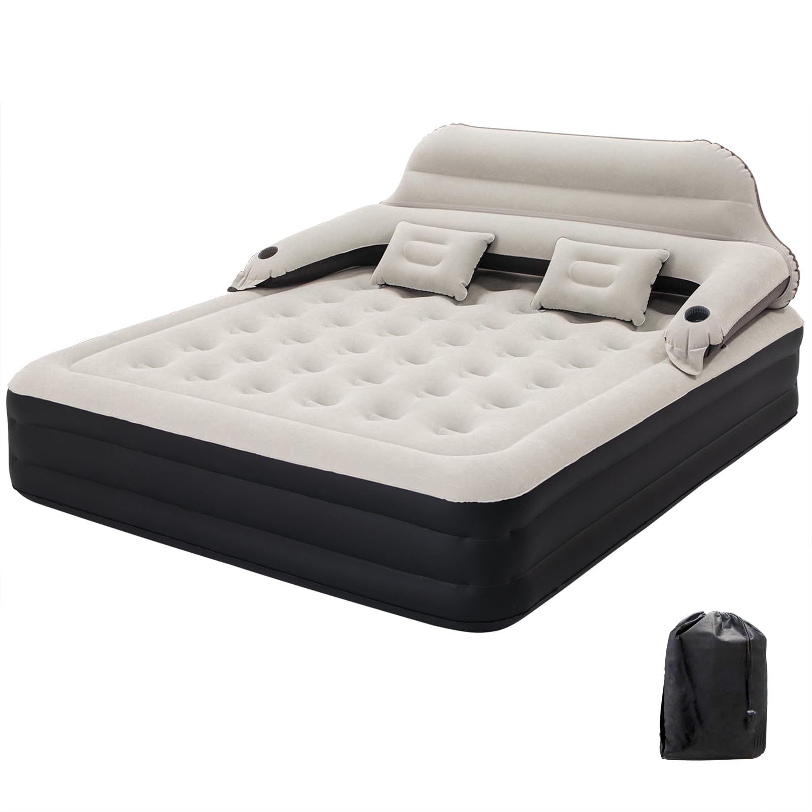 RAPTAVIS King Size Air Mattress with Headboard and Pillows, Inflatable Bed Blow Up Mattress
