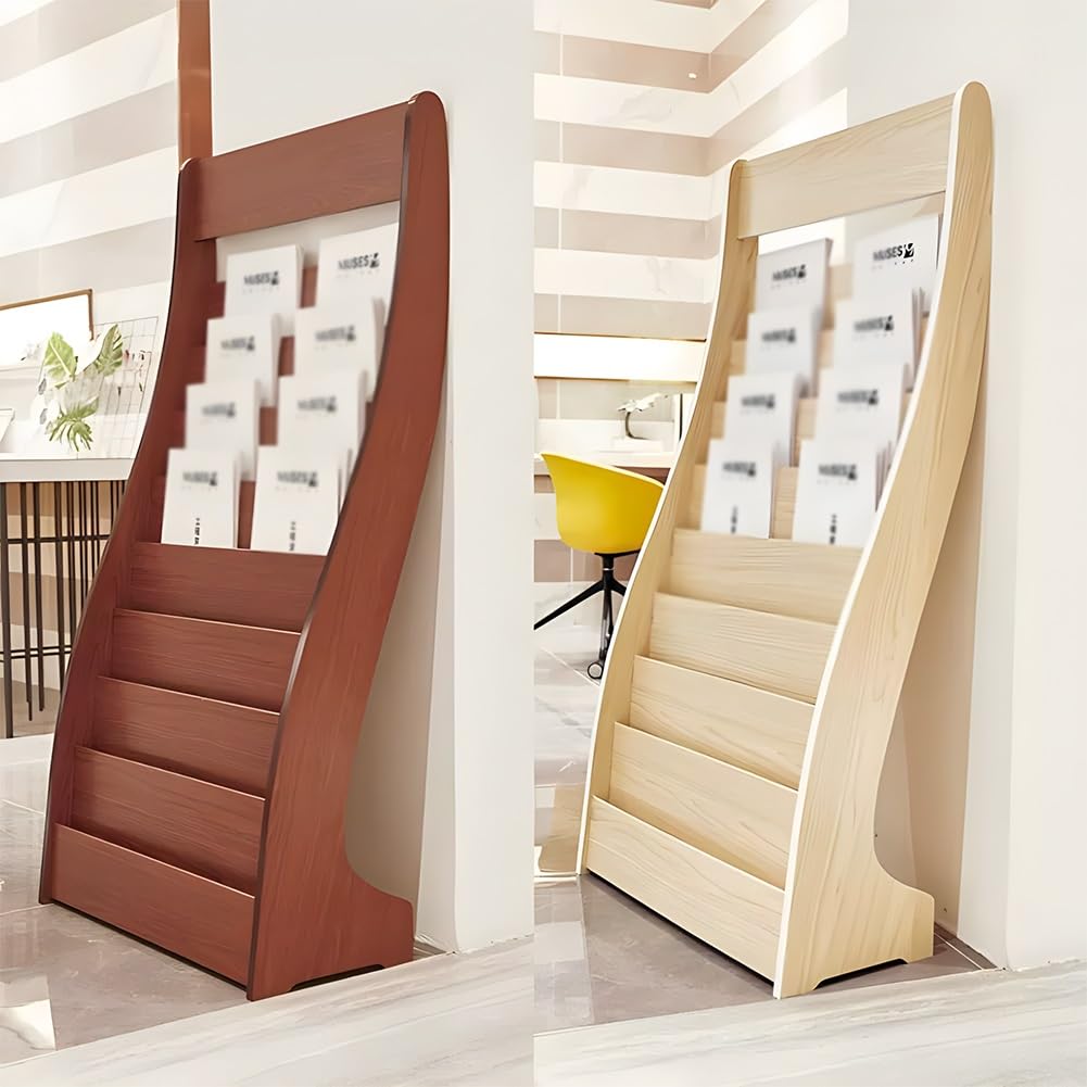 Organizzatore di Materiale Promozionale da Pavimento, Piccolo Porta giornali in Legno, Porta riviste Indipendente, per Banche, biblioteche, uffici (C-62x35x127cm)
