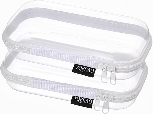 YQBRAO 2-Piece Small Clear Hard Shell Zipper Case Set, White