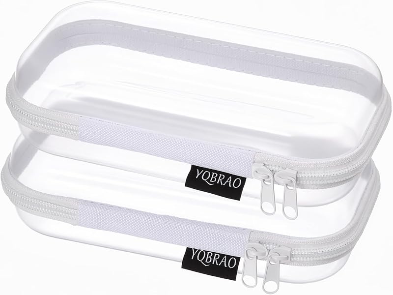 YQBRAO Conjunto com 2 estojos pequenos transparentes de casca rígida com zíper, branco