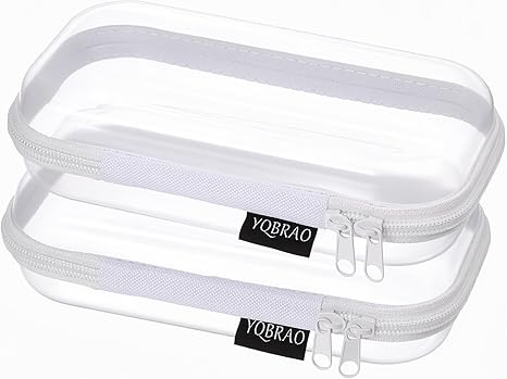 YQBRAO 2-Pack Small Clear Hard Shell Zipper Case White, 1.2mm