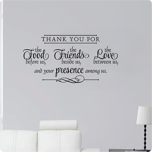 Calcomanía de pared de 24 pulgadas con texto en inglés "Thank You for The Food Before Us, The Friends Beside Us, The Love Between Us and Your