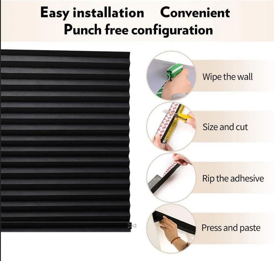 Blackout Window Blinds Shade Cordless Blackout No Drill Cut to Size Clip On Stick On Self Adhesive Temporary Blinds Pleated Paper Blinds for Windows Doors Shades (White, 90 X 180cm/35.43 X 70.87)